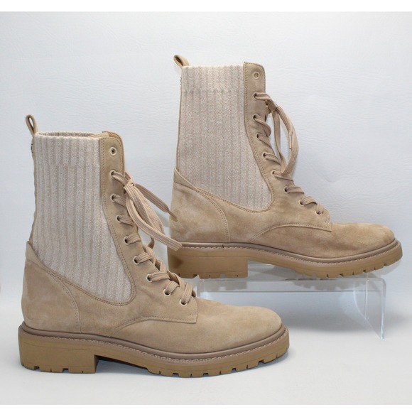Sam Edelman Shoes - Sam Edelman Lydell Beige Suede Knit Sock Combat Boots Womens 8M Lug Sole Utility